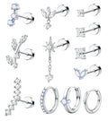 ORAZIO 16 Gauge Cartilage Earrings for Women Flat Back Hypoallergenic Surgical Steel Small Flatback Stud Hoop Cartilage Earring Stack Set Daith Conch Tragus Helix Piercing Jewelry Single PC - color: Silver Plated+Blue Opal