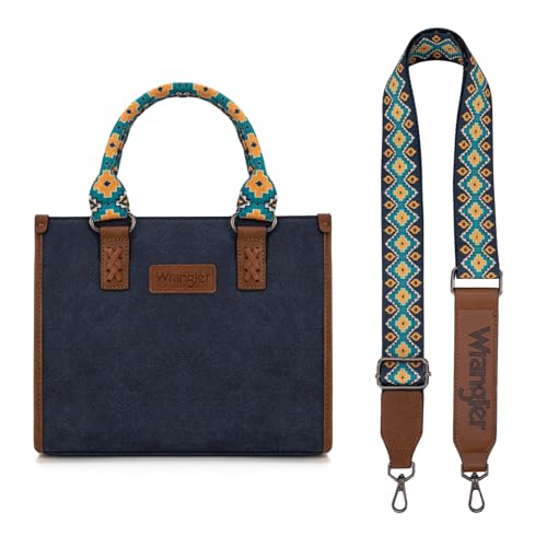 Montana West Wrangler Tote Bag for Women Aztec Western Retro Purse Top Handle Handbags - color: A-navy Blue