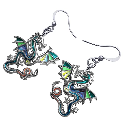 Enamel Alloy Dinosaur Fantasy Dragon Earrings Drop Dangle Unique Animal Jewelry For Women Dragons Gifts - color: Pine