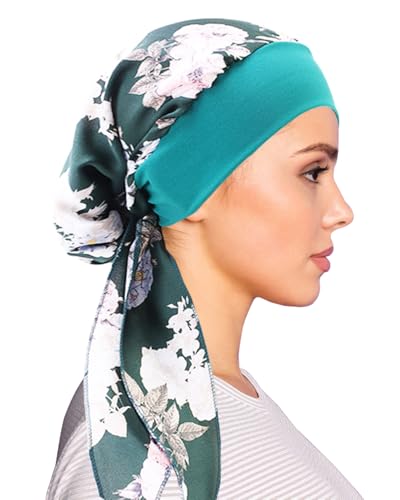Chemo Headwear for Women Head Scarf Headwraps Silky Soft Turbans for Women Cancer Hats Chemo Beanie Coverings Scarves - color: B Deep Green Pattern