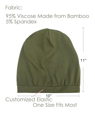 Satin Lined Beanie for Natural Hair Thin Beanie Hats for Girls Head Cover - color: Olive Green