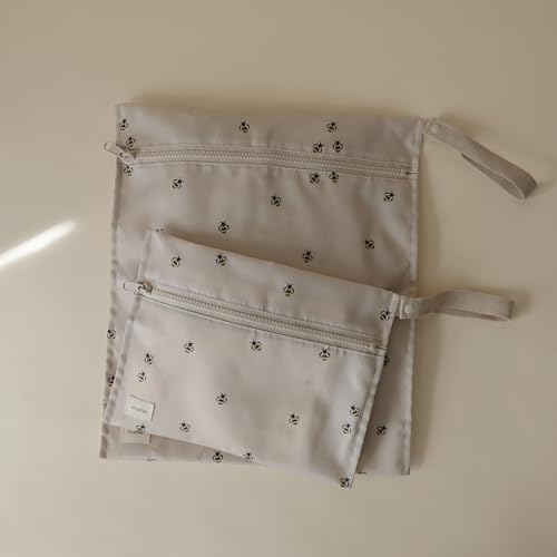 mushie Water Resistant Wet Bags | Large & Small Reusable Storage Bag for Baby Items and Travel | Zippered Pockets with Handle | Machine Washable, Set of 2 (Bees) - color: Bees