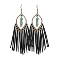 Long Bohemian Fringe Leather Earrrings Handmade Tassel Earrings with Turquoise Christmas Long Dangle Earrings for Women rodeo jewelry - color: 1