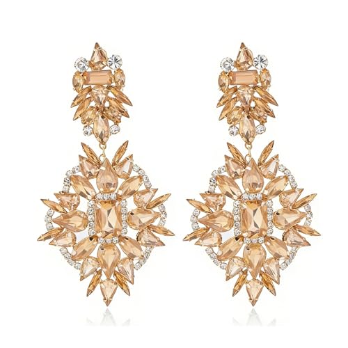 Silver Chandelier Earrings for Women Trendy, Oversized Big Crystal Rhinestone Statement Earrings Dangling Formal Pageant Earings Drag Queen Jewelry - color: champagne