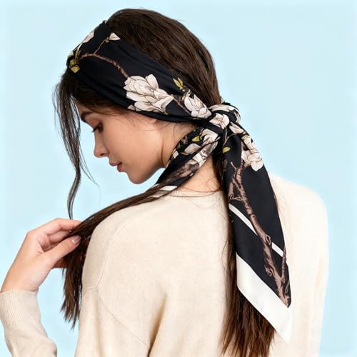 K-Elewon Large Square Scarf 43" Silk Scarf Fashion Scarves Silk Feeling Hair Wrapping Scarfs Night Sleeping Headscarf - color: Vb25