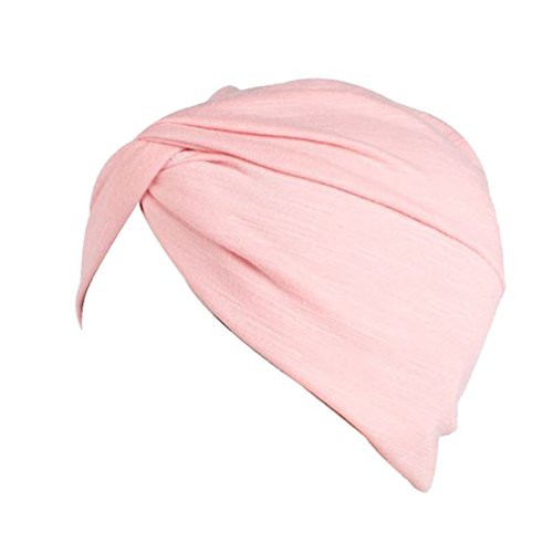 DECOU Solid Color Clean Plain Twist Pleasted Hair Turban Cap - color: Water Melon Color