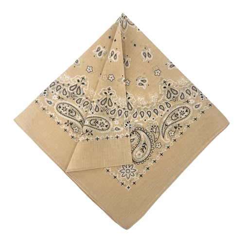 Single Pack Bandanas 60s Premium Cotton Soft Thin Handfeel Large Handkerchief for Men and Women - color: Beige