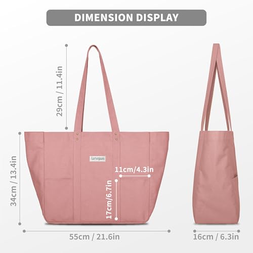 HOMESPON Large Canvas Tote Bag for Women Everything Bag with Pockets and Laptop Sleeve - color: Pink