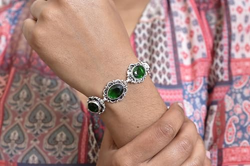 Boho 925 Sterling Silver Turquoise Natural Gemstone Bracelet, Adjustable Link Bracelet Handmade Bezel Setting Bracelet, Gift Idea