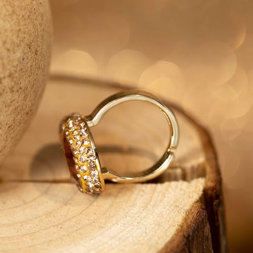 HZMAN Crystal Ring for Women Retro Antique Rhinestone Ring Cubic Zirconia Gold Plated Turkish Ring Jewelry Gift - color: Amber-Teardrop