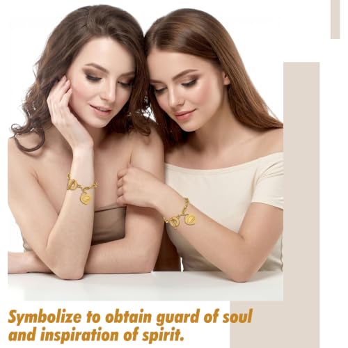 Emibele Heart Charm Bracelet for Women, Bible Verse Bracelet Stainless Steel 18K Gold Plated Bracelet Love Pendant Link Chain OT Clasp, Birthday Christmas Jewelry Gift for Mother Her - color: 18K Gold