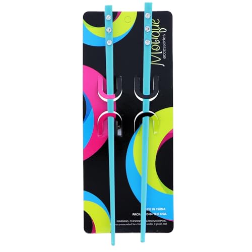 Set of 2 Hair Sticks with 3 Diamonds Chopsticks - Light Blue - color: Light Blue