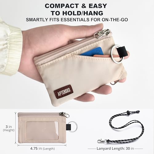 RFID Blocking Travel Wallet with Adjustable Lanyard, Small Nylon Zipper Pouch and Badge Holder for ID, Credit Cards, Cash, Keys, Commuters (Almond White) - color: Almond White