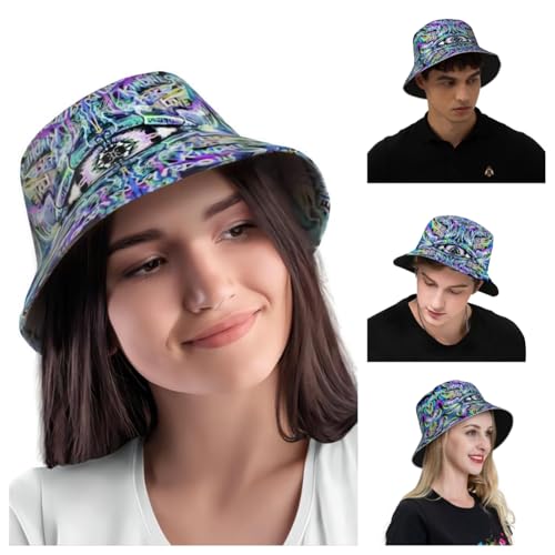 NASIAN Psychedelic Trippy Rave Bucket Hats for Women Men Outdoor Travel Beach Sun Hat Festival Outfits - color: Trippy Graffiti