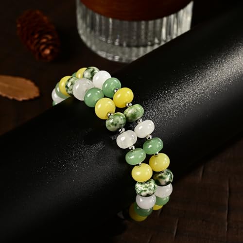 468Handmade Adjustable Natural Gemstone Crystal Bracelet Healing Power Energy Inspirational Gifts with Card for Unisex - color: 20-Fragrant Grass (Revere Nature), size: 5x8mm