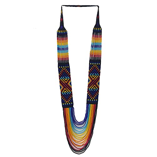 Handmade Native American Style Tribal ethnic Seed Bead Beaded Layered Medallion Necklace #1 - color: Blue Multi