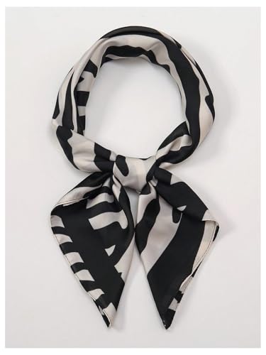 RoseSeek Women's Cheetah Print Silk Head Scarf Leopard Satin Rave Hair Scarf Headband Square Scarves - color: Black and White