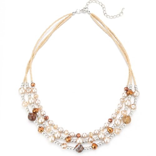 Noessla Beaded Statement Necklaces for Women Layered Chunky Bead Necklace Fashion Costume Jewelry Gifts for Mom - color: Champagne Brown