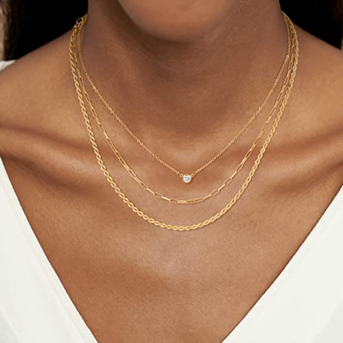 CHESKY Layered Necklaces for Women, 14K Gold Plated Chain Necklace Women Trendy Cuban Link Paperclip Chain Toggle Clasp Necklace Fashion Chunky Jewelry for Women - style: Diamond/Paperclip/Rope