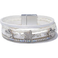 FANCY SHINY Turtle Starfish Leather Wrap Bracelet Boho Rhinestone Pearl Cuff Bracelets for Women Summer Beach Jewelry for Women - color: White