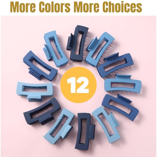 12 Pcs Blue Large Square Hair Claw Clips for Women, 4.3-Inch Matte Rectangle Claw, Strong Hold Non-slip Hair Clips for Thick & Thin Hair - color: Blue