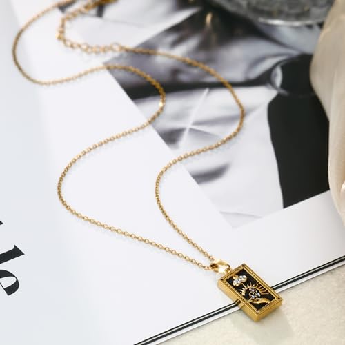 Gold Tarot Card Necklace for Women Men, Non Tarnish 18K Gold Plated Vintage Lucky Charm Square Pendant Talisman Amulet Necklaces Unisex Jewelry - style: The Magician
