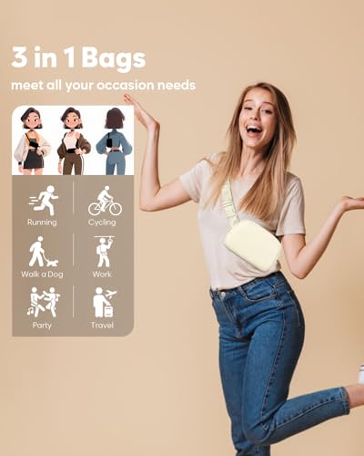 Pritent Fanny Packs for Women Cross Body Bag Waterproof Belt Bag with Adjustable Strap and Zipper Back Pocket Small Crossbody Bags Fashion Waist Packs for Workout Travelling(Ivory) - color: Ivory, size: Small