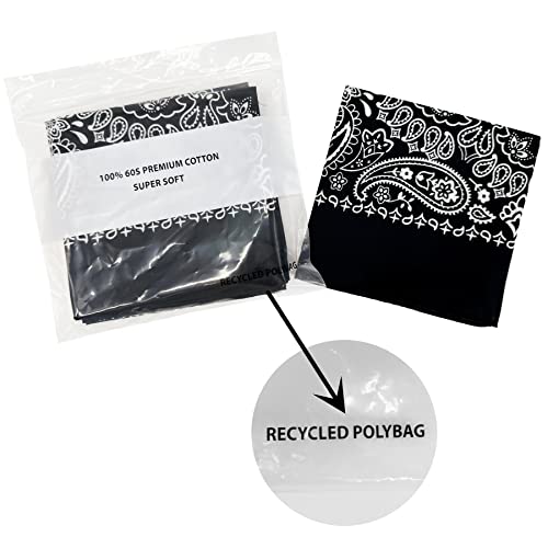 Single Pack Bandanas 60s Premium Cotton Soft Thin Handfeel Large Handkerchief for Men and Women - color: 1 Pack Black