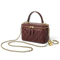 DORIS&JACKY Small Quilted Box Crossbody Purse For Women, Designer Lambskin Leather Mini Top Handle Tote Bag With Chain Strap - color: 5-wine Red