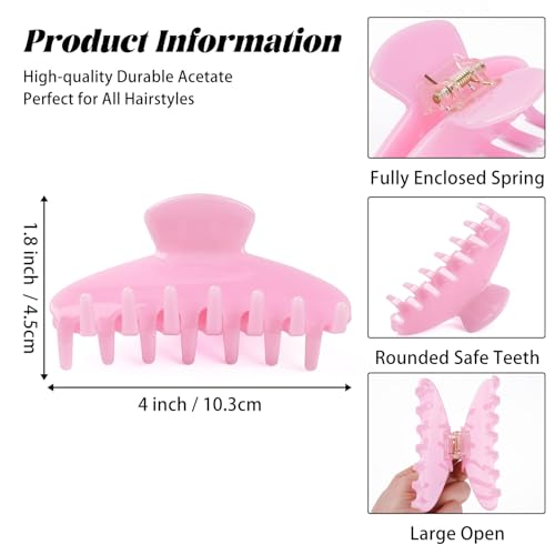 MAORULU Cute Claw Clip for Women – 4.3'' Large Acetate Hair Clips for Thick Thin Curly Long Hair, Durable Hair Clamps Non-slip Jaw Clip, Strong Hold, Stylish French Design (Jelly Pink) - color: Jelly Pink