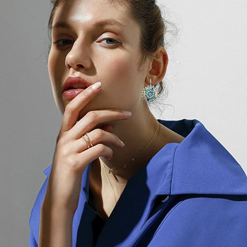 Bohemian Vintage Sliver Geometry Enamel Flower Lightweight Dangle Hoop Earrings Ethnic Handmade Circle Disc Teardrop Earrings For Women - color: Green