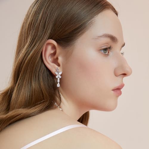 Awinesn Clip on Earrings for Women 925 Sterling Silver Plated Cubic Zirconia Long Tassel Dangle Drop Earrings Non Pierced Earrings for Women Jewelry Gifts Wedding Party - color: butterfly 1