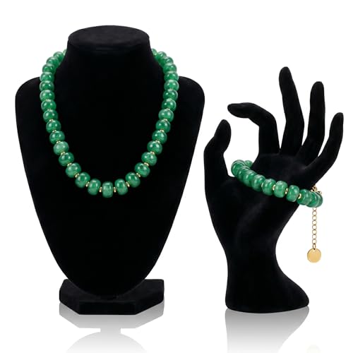 Gmai Chunky Bead Necklace and Bracelet Set for Women Boho Big Bead Statement Necklace Adjustable Fashion Trendy Summer Necklaces Jewelry Gift Set - color: green 2pcs set
