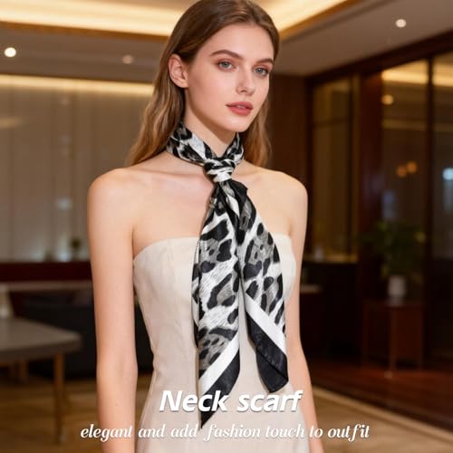 Ciormis 35" Silk Head Scarf for Women, 4 Pcs Satin Hair Scarf Square Silk Bandana Top Neck Scarves Hair Wraps for Sleeping - color: H1-leopard-set11
