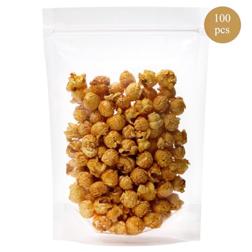 Kingrol 100 Ct 7 x 10.25 Inch Clear Stand Up Food Pouch Bags with Resealable Lock Seal Zipper, Heat Sealable Packaging Bags for Food Storage