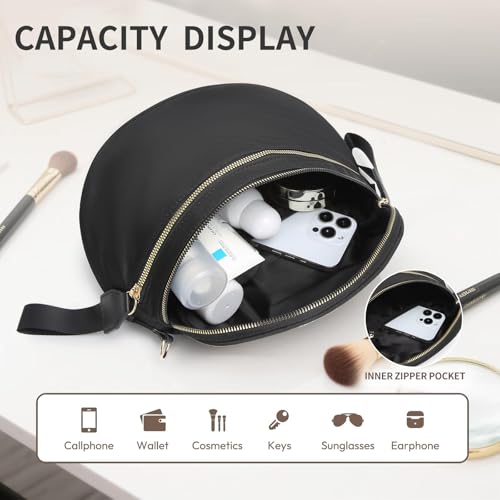 Checkered Crossbody Bag for Women Bum Bag Spacious Nylon Fanny Packs Cross Body Shoulder Purses Bag Handbags - color: Black