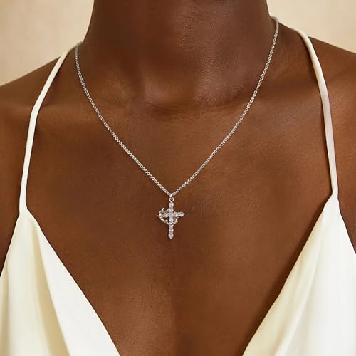 Carffordo 925 Sterling Silver Chain Necklace Link Chain Necklace for Women Simple Dainty 16K Gold Plated Necklace for Women Minimalist Waterproof Silver Necklace Trendy Jewelry Gifts - color: Silver, size: silver cross necklace