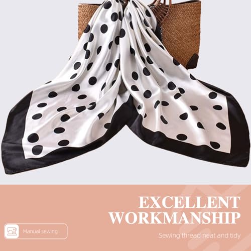 35” Satin Large Square Head Scarves-Like Silk Satin Scarf for Hair Wrapping at Night Bandana Square Scarf for Sleeping - color: Big Polka Point-white