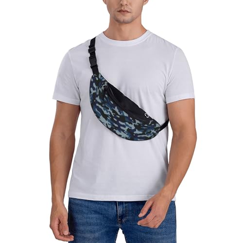 Army blue camouflage ocean texture dark Fashion casual fanny pack waist bag men women adjustable belt waist bag for travel hiking cycling running festival carnival - color: Black33