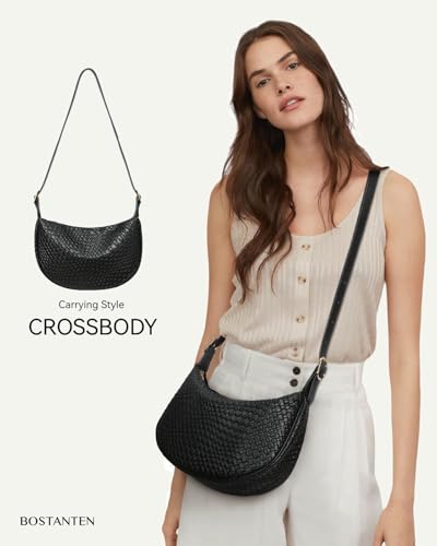BOSTANTEN Purses for Women Crescent Crossbody Bag Vegan Leather Shoulder Hobo Handbag Adjustable Strap - color: Large Black