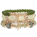 Caiyao 4Pcs Bohemia Multilayer Stackable Beaded Bracelets Set Colorful Crystal Stone Gold Beaded Stretch Bracelets Hawaii Charm Bracelet for Women Men Summer Beach Boho Vacation Jewelry Gifts - color: Green
