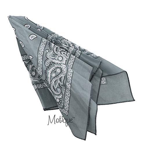 Motique Accessories Set of 3 Paisley Bandanas – 100% Cotton 22 Inch Head Scarf Neck Bandana Face Cover - color: Light Grey