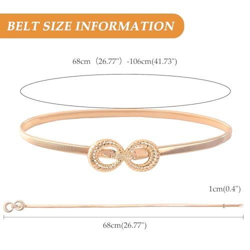 E-Clover Womens Fashion Metal Stretch Waist Skinny Belt Waistband - color: Gold Loops-02