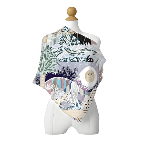 Premium Floral Scarf for Women 35x35 Square Silk Feel-Lightweight Scarves Headscarf Bandanas Wrapping Handbag - color: Surrealist Lunar Dream (Lavender/Multi)