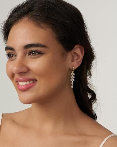 Dangle Earrings for Women - 14K Gold/White Gold/Rose Gold Plated Butterfly Heart Star Hoop Chain Long Tassel Cubic Zirconia CZ Dangle Earrings - color: Gold Leaf Dangle