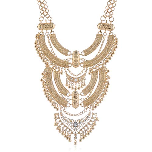 Ethnic Chunky Choker Necklace Bib Egypt Tribal Collar Necklaces, Vintage Caved Multilayer Indian Statement Jewelry