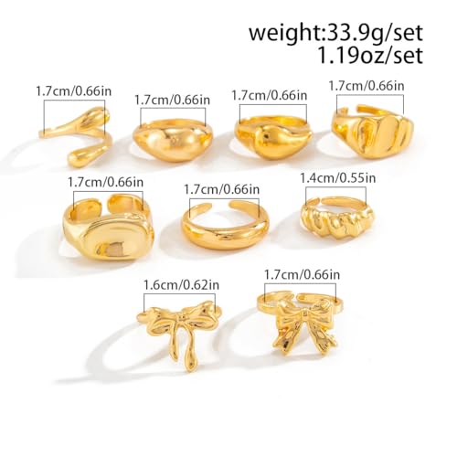 Chunky Gold Rings for Women Non Tarnish Silver Chunky Rings Set Adjustable Thick Statement Ring Gold Stackable Ring for Women Trendy Fashion Silver Jewelry - style: Style3