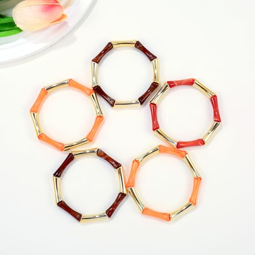 Gold Tube Bangle Bracelets for Women Stackable Bamboo Chunky Acrylic Beads Stretch Friendship Summer Beach Bracelet Jewelry - color: Colorful 03