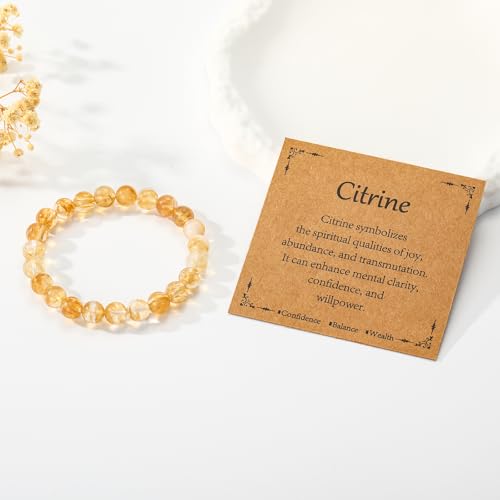 Gnamy Healing Crystal Bracelet for Women, Natural Stone Beaded Healing Crystal Bracelet Triple Protection Stress Relief Beads Jewelry Birthday Gifts Jewelry for Her - style: Citrine