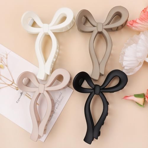 4 Pcs Bow Hair Clips Elegant Hair Claw Butterfly Hair Accessories for Girls Nonslip Butterfly Clips Hair Styling Accessories for Women - color: 4 Pcs-Matte Style(Black,Brown,Beige,Cream)